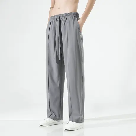 中国风宽松男休闲裤简约纯色冰丝有垂感裤子大码男装高弹力长裤潮图片