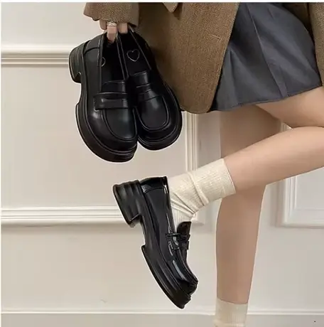 圆头厚底单鞋女黑色学院风小皮鞋百搭英伦乐福鞋2023正装鞋子jk鞋商品大图