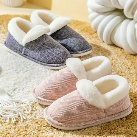 棉拖鞋女士冬季包跟加绒2023新款带后跟情侣室内家居厚底冬款棉鞋商品大图