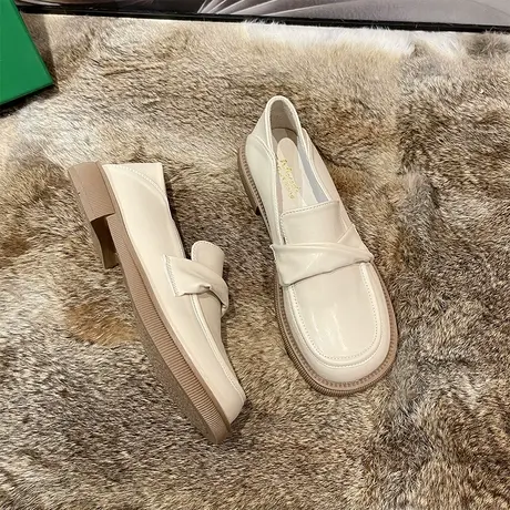 小皮鞋女小众设计感2024春秋新款软皮舒适平底上班族一脚蹬乐福鞋商品大图