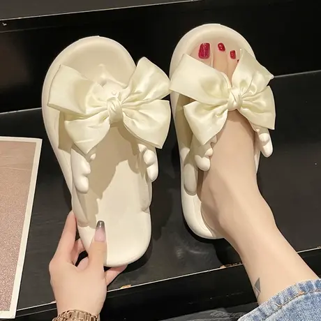 踩屎感人字拖女夏季ins潮甜美蝴蝶结夹脚防滑厚底沙滩外穿凉拖鞋图片