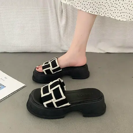 法式拖鞋女夏季外穿时尚2024新款小众高级感厚底增高编织沙滩凉拖商品大图