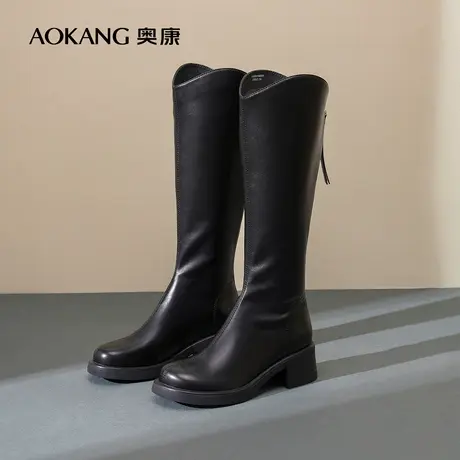 【门店发货】奥康女鞋 2022冬季新款长筒时装靴休闲靴子增高图片
