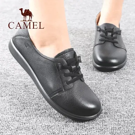 Camel/骆驼女鞋春秋季款品牛皮单正中年舒适真平底士休闲妈妈鞋子图片
