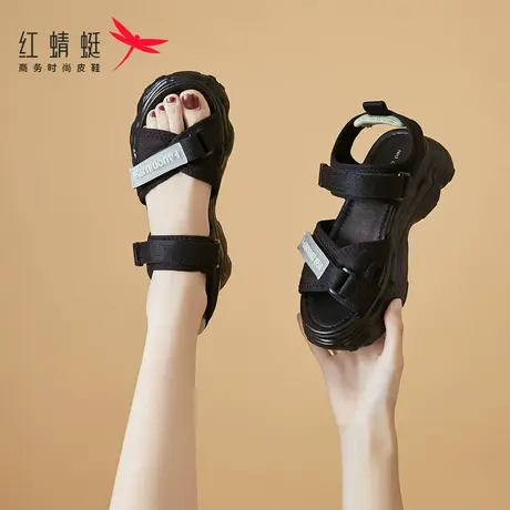 红蜻蜓运动凉鞋女款夏季2023新款松糕厚底百搭不累脚魔术贴沙滩鞋商品大图