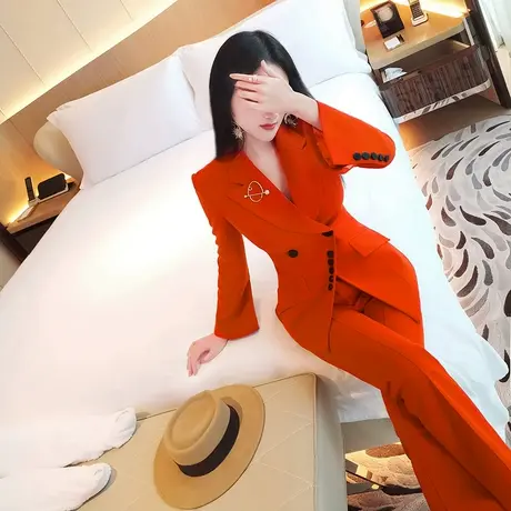 VJE秋季西装套装女新款洋气气质不规则职业小西服长裤两件套图片