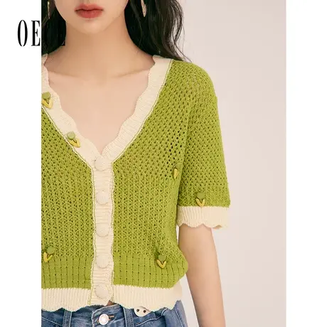 Oece短袖针织衫上衣2023春夏新款女装复古港味开衫设计感轻薄小衫商品大图