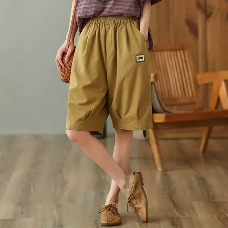 dza 高腰显瘦纯棉休闲短裤女2023夏季薄款五分直筒裤宽松阔腿中裤图片