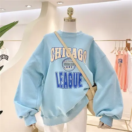 卫衣女春秋薄款2021新款韩版ins潮复古字母宽松大码百搭无帽外套商品大图