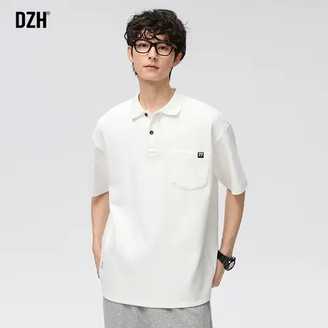 男士白色短袖polo衫男潮牌夏季重磅翻领t恤2023年新款宽松五分袖商品大图