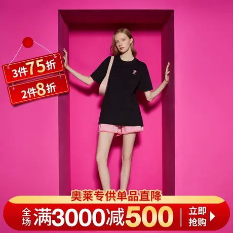 Juicy Couture橘滋2025春夏新款甜酷撞色刺绣宽松阔版短袖T恤女商品大图