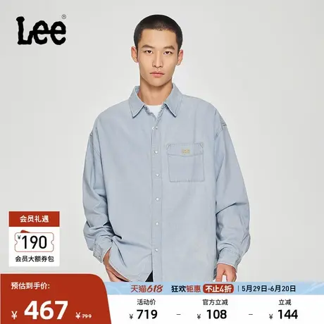 Lee商场同款25春夏新品舒适版刺绣Logo浅蓝色男长袖牛仔衬衫休闲商品大图