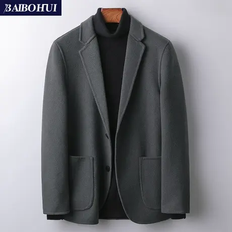 秋冬新款羊毛休闲西装外套男士单件韩版修身双面呢子小西服男短款商品大图