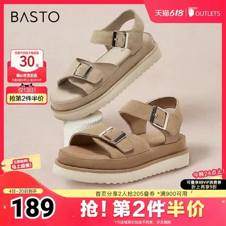 百思图春夏季新款时尚复古运动休闲凉鞋厚底女凉鞋BM019BL4图片