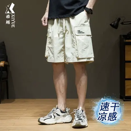 超薄速干 机能工装短裤男杏色2025夏季新款宽松大码男士五分中裤图片