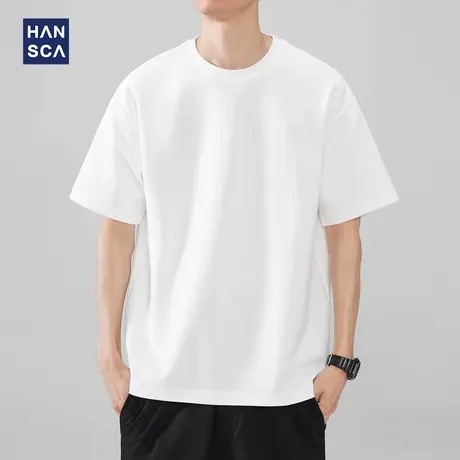 hansca 双面长绒棉短袖T恤男款凉感降温2025夏季宽松休闲百搭上衣商品大图