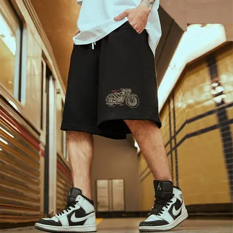休闲短裤男士夏季潮牌宽松加肥加大码针织裤薄款运动直筒五分卫裤商品大图