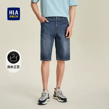 HLA/海澜之家五袋款洗水牛仔中裤25春夏新款松紧腰六分短裤子男士商品大图