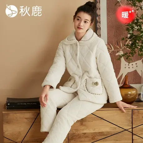 秋鹿【防静电】三层加厚夹棉睡衣女2025秋冬季新款可爱卡通家居服商品大图