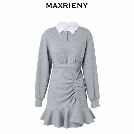 【奥莱】MAXRIENY小香风抽褶鱼尾连衣裙早秋穿搭针织卫衣裙图片