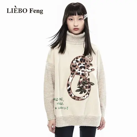 裂帛LIEBOFeng原创设计2023年复古刺绣小高领浅卡其显白宽松毛衣图片
