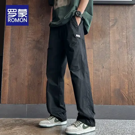 罗蒙男士纯棉休闲裤夏薄款2025新款宽松直筒男裤美式工装裤运动裤商品大图