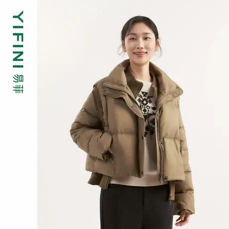 [专柜同款]Yifini/易菲外件截短款羽绒马甲内搭针织拼接羽绒长袖商品大图