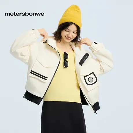 美特斯邦威夹克女2025秋季新款宽松连帽派克外套防风通勤保暖上衣图片