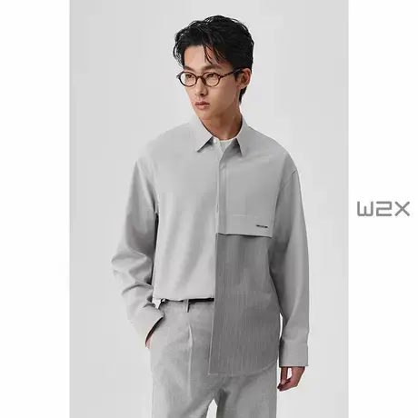 w2x2025春季新款拼色金属件装饰设计感长袖衬衫男痞帅休闲衬衣潮图片