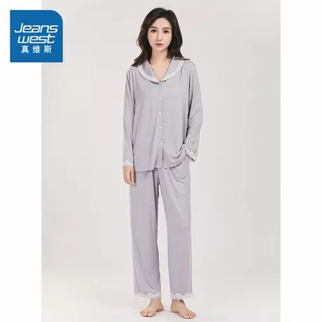 PA6真维斯女装225秋季新款 宽松慵懒舒适蕾丝边女士家居服套装商品大图