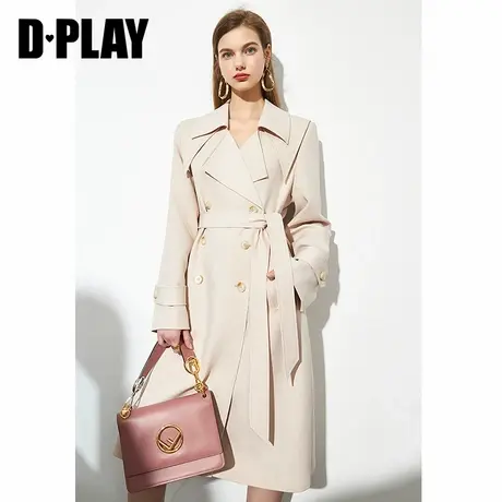 DPLAY秋季新浅卡其系带收腰时尚气质风衣外套商品大图