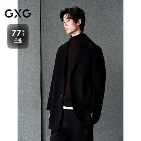 GXG男装 黑色精致绣花通勤长款大衣 24冬品G24X264011图片