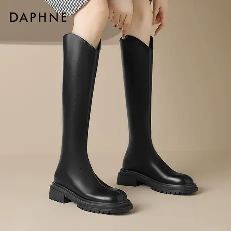 达芙妮黑色v口长筒靴女春秋今年流行老爆款长靴不过膝高筒骑士靴图片