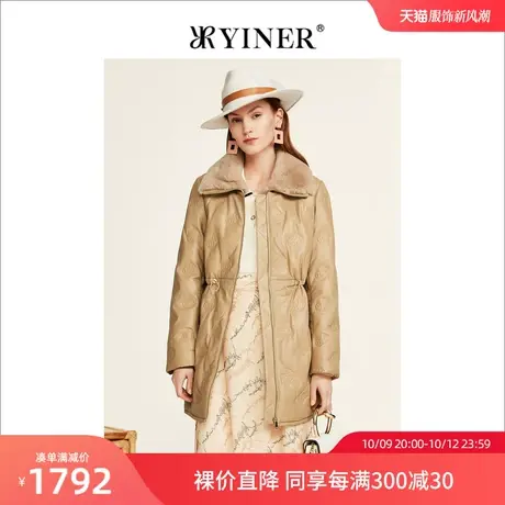 YINER音儿女装2022冬季新款兔毛领真皮羽绒服高级感商品大图