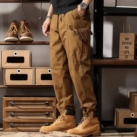 时尚百搭工装裤潮流耐磨高密斜纹精梳棉纯色舒适宽松潮流工装裤图片