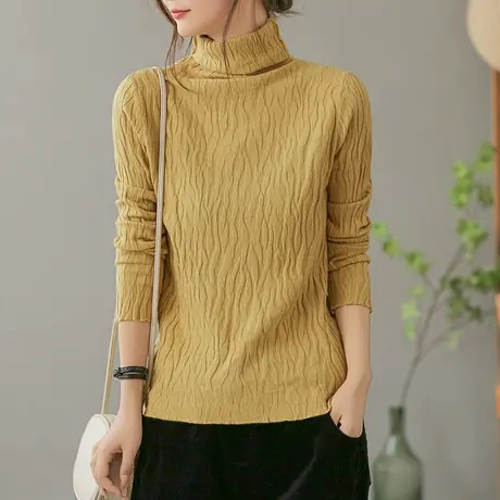 dza 复古纯色高领毛衣女秋冬漂亮内搭打底衫宽松长袖上衣休闲毛衣商品大图