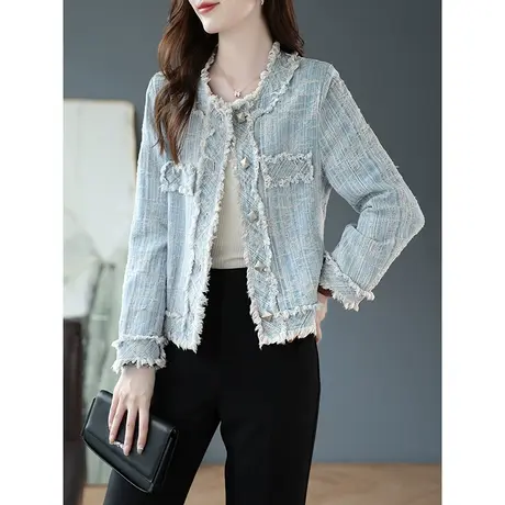 宝诗黎圆领小香风长袖外套时尚气质女装2023春秋季新款高级感上衣商品大图