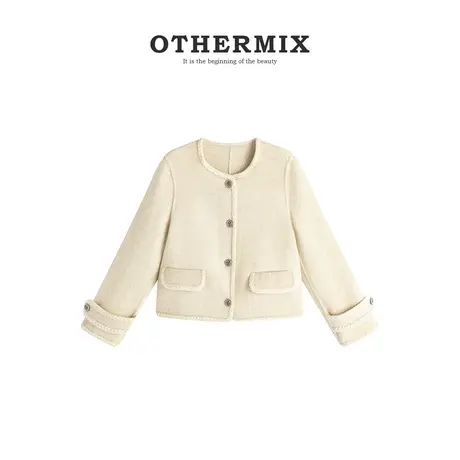 othermix2023秋冬新款高端千金风羊毛外套女减龄气质双面毛呢外套图片