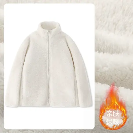 VR真维斯杏色加绒外套女秋冬款2023新款毛绒绒小个子立领开衫上衣图片