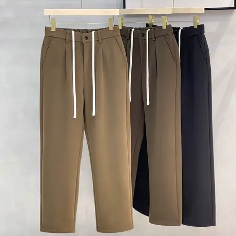 轻熟风潮牌直筒宽松高级简约休闲卫裤垂感秋冬毛呢裤西裤男士长裤商品大图