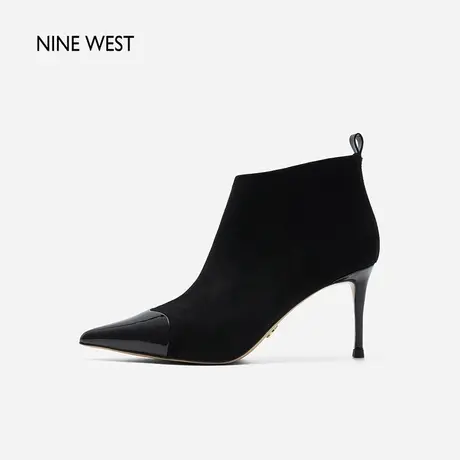 Nine West/玖熙法式气质拼接裸靴2023冬新款千金风尖头细跟时装靴商品大图