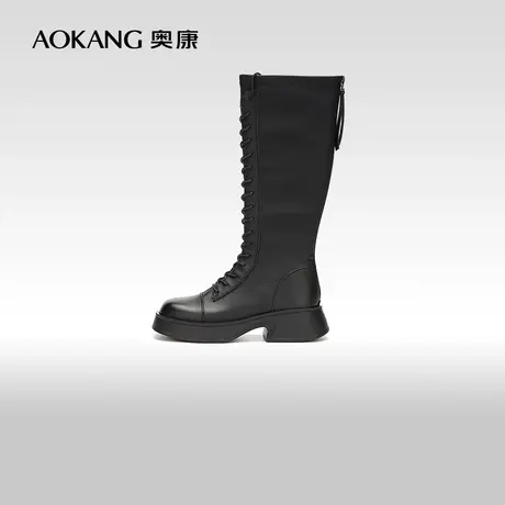 【门店发货】奥康女鞋 冬季新款时尚长靴不过膝骑士靴时装靴商品大图