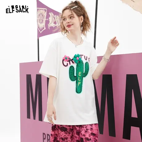 妖精的口袋立体花短袖白色t恤女2023夏新款宽松薄款纯棉温柔上衣商品大图