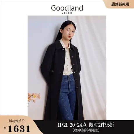 【100绵羊毛】Goodland美地女装冬季翻领外套双面毛呢大衣商品大图