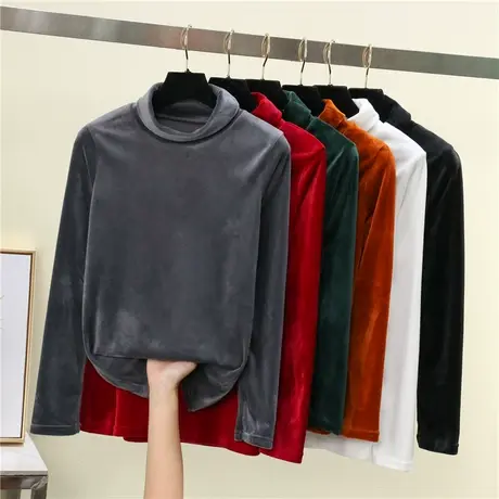 2023年新款半高领金丝绒春秋冬季女装加绒打底衫百搭内搭长袖上衣图片