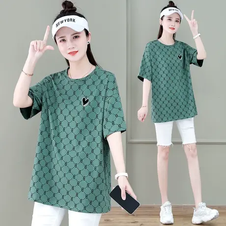 全棉中长款短袖t恤女夏2023年新款时尚韩版大码女装宽松纯棉体恤商品大图