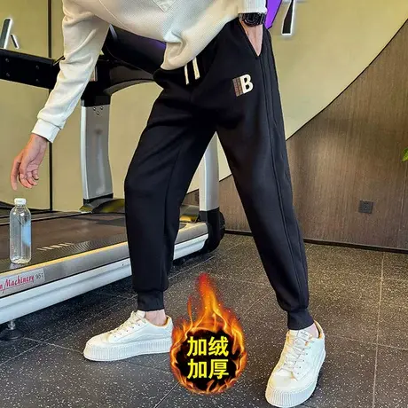 加绒卫裤男冬季2023新款潮牌字母印花束脚男裤轻熟加厚运动休闲裤图片
