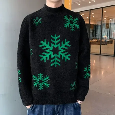 半高领毛衣男士水貂绒保暖上衣服加绒加厚个性潮流羊毛衫个性线衣商品大图