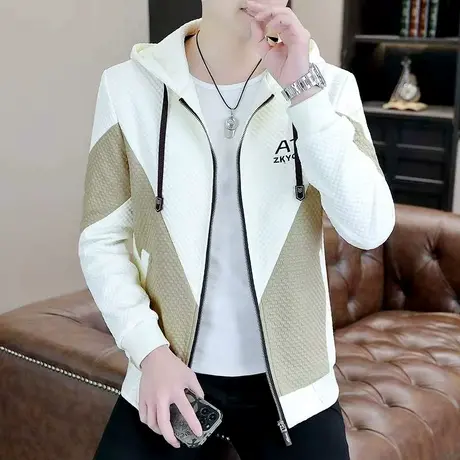 春秋季新款潮牌夹克男连帽休闲棒球服韩版拼接撞色设计感帅气外套图片