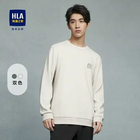 HLA/海澜之家圆领提花肌理长袖T恤23秋季新款高周波烫钻弹力长t男商品大图